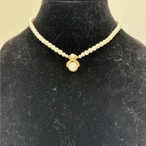 Vintage Glass Pearl Necklace with Gold Hook Closure 16” J27